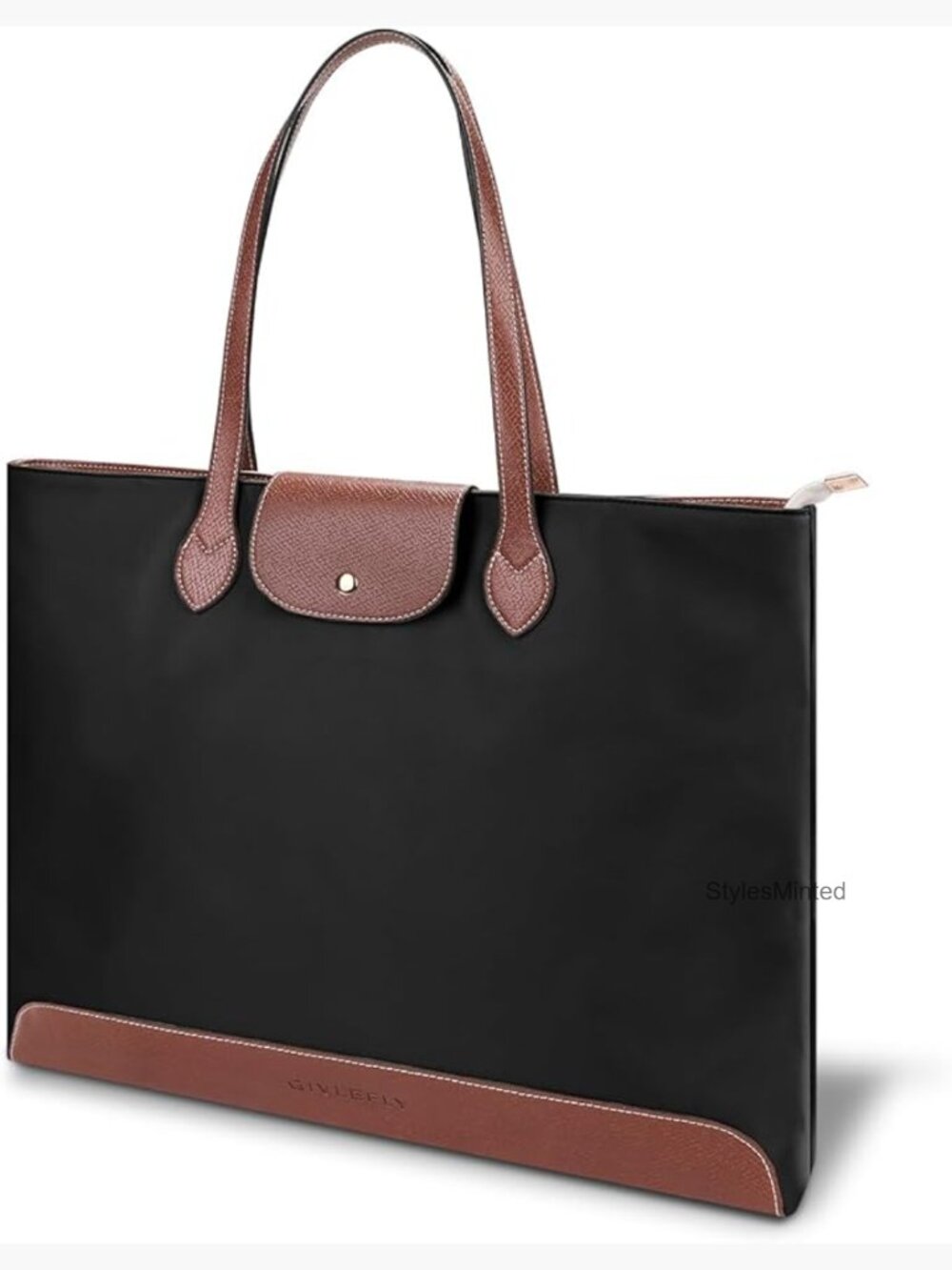 Slim Structured Work Tote Bag with Zipper, Lightweight Office Handbag